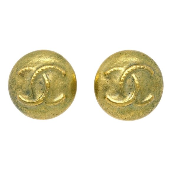 Chanel Button Earrings Clip-On Gold - Picture 1 of 4